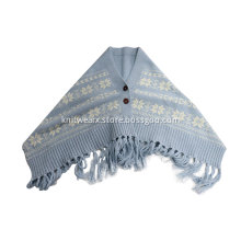 Girl's Knitted Jacquard Button Wrap Warm Scarf